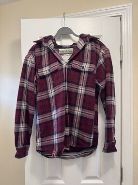 Burgundy Plaid Hooded Flannel jacket